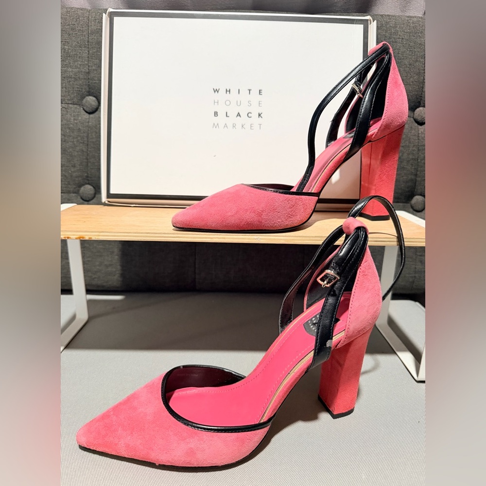 •White House Black Market Pink suede heels •